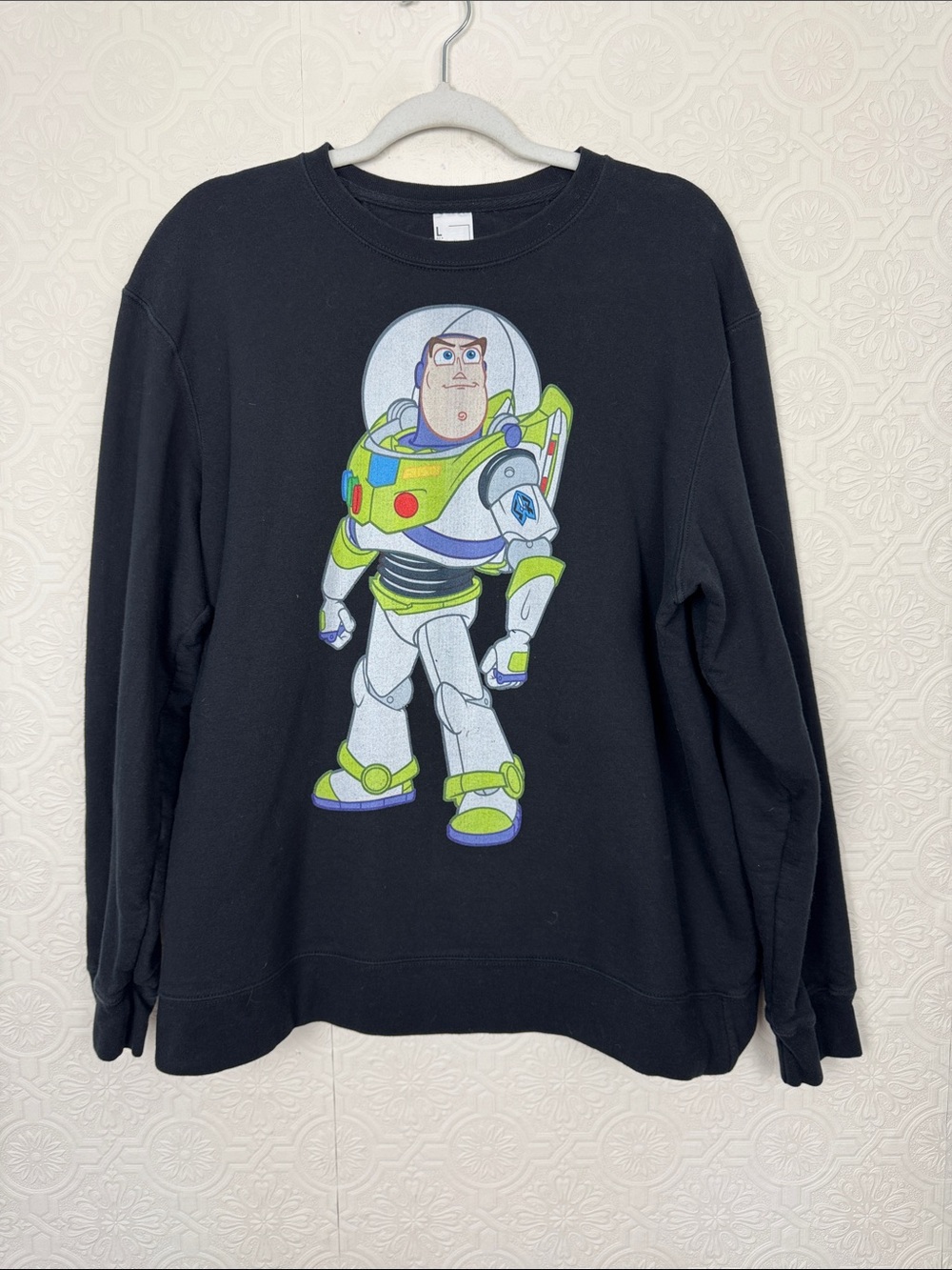 Disney Pixar Buzz Lightyear Sweatshirt‎ Black Graphic Crewneck Size Large